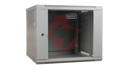 Szafa sieciowa wisząca 19 9U rack 600x600, drzwi szyba, szary, niedzielona, złożona, 60kg DN-W19 09U/600