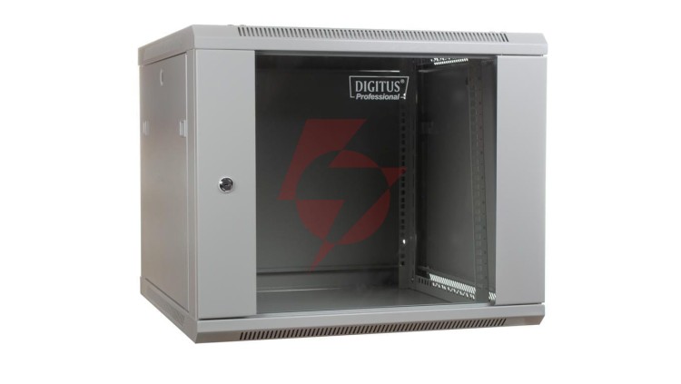 Szafa sieciowa wisząca 19 9U rack 600x600, drzwi szyba, szary, niedzielona, złożona, 60kg DN-W19 09U/600