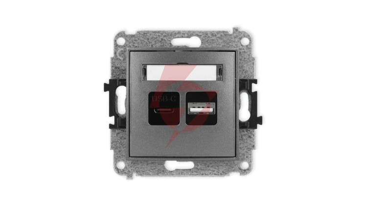 MINI Mechanizm ładowarki USB podwójnej USB C + USB A, 20W max., grafitowy 11MCUSB-8