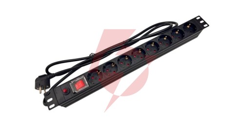 Listwa zasilająca rack 19 cali PDU gniazdo 9 x CEE 7/3 wtyk CEE 7/7 z wyłącznikiem i zabezpieczeniem