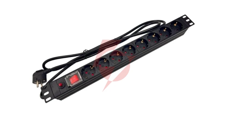 Listwa zasilająca rack 19 cali PDU gniazdo 9 x CEE 7/3 wtyk CEE 7/7 z wyłącznikiem i zabezpieczeniem