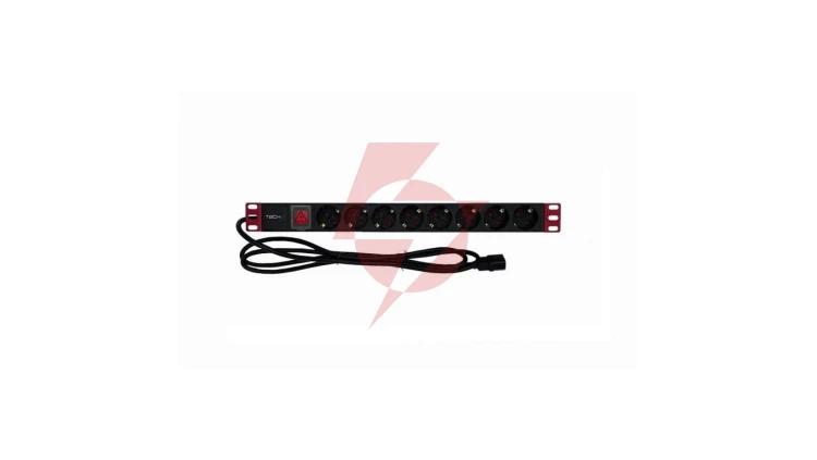 Listwa zasilająca Rack 1U 8x Schuko, włącznik, kabel C14 2m