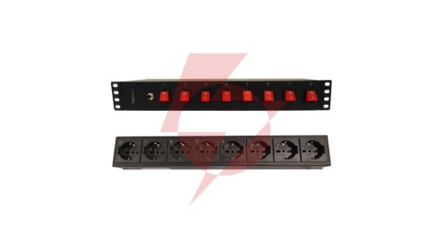 Listwa Rack 19 cali 1.5U, 8x gniazdo UNEL tył, 8x wyłącznik przód I-CASE STRIP-815I