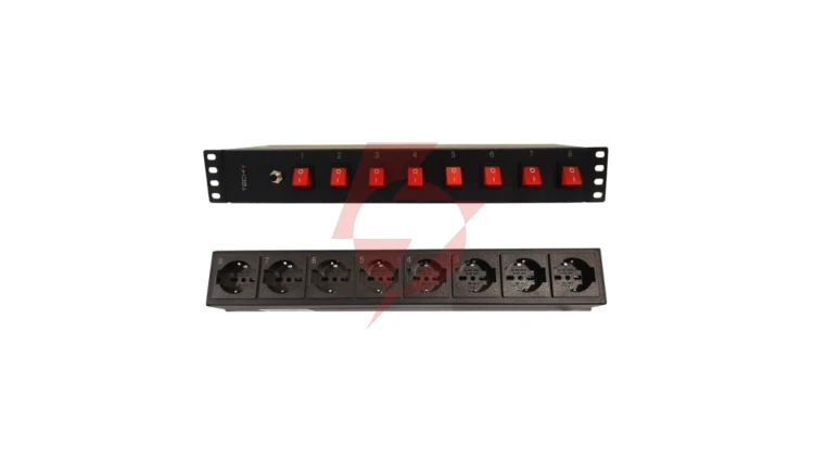 Listwa Rack 19 cali 1.5U, 8x gniazdo UNEL tył, 8x wyłącznik przód I-CASE STRIP-815I