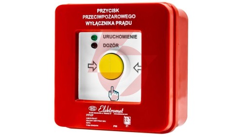 Przycisk ppoż wyłącznika prądu n/t 2 tory prądowe 12A, NC-NO, diody czerwona/zielona PPWP-1 B