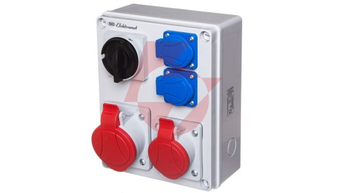 Rozdzielnica L-0-P 40A 1X16A 3P+N+Z 400V, 1X32A 3P+N+Z 400V, 2X16A 2P+Z 250V IP44 RSK-1 999606