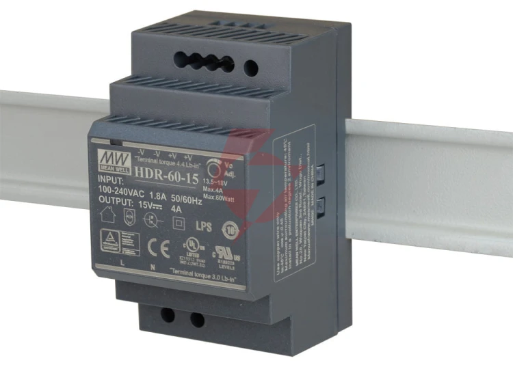 Zasilacz impulsowy na szynę din mean well hdr-60-15 15v/60w/4a