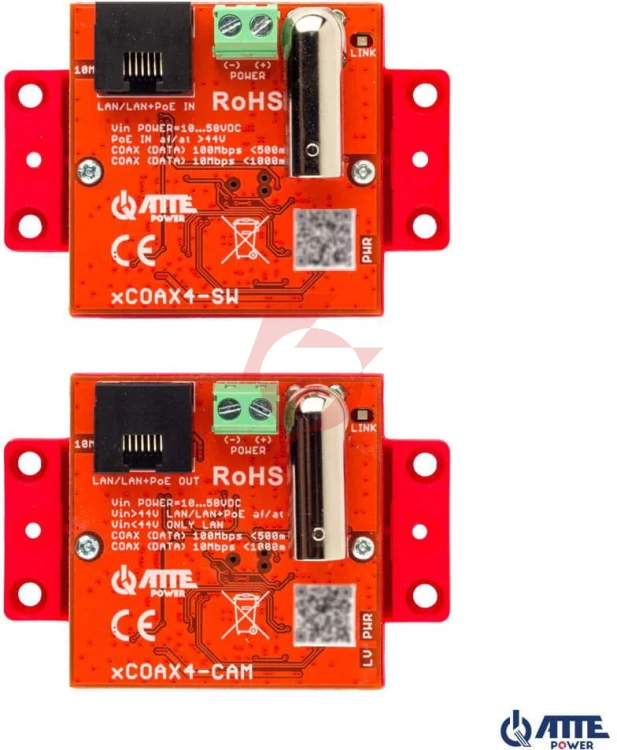 Zestaw aktywnych konwerterów do transmisji ethernet oraz poe atte xcoax4-set