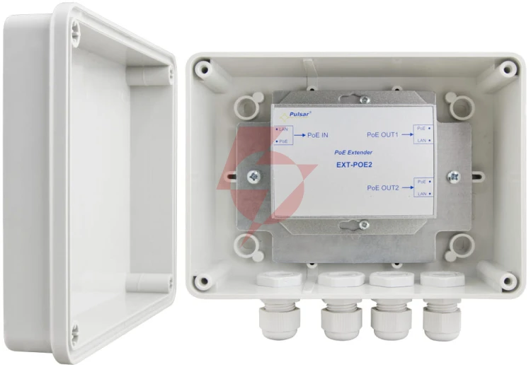 Extender poe w obudowie hermetycznej do 2 kamer ip pulsar ext-poe2h