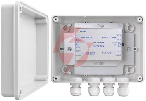 Extender poe pulsar ext-poe3h w obudowie hermetycznej do 3 kamer ip