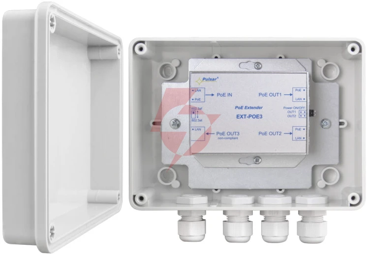 Extender poe pulsar ext-poe3h w obudowie hermetycznej do 3 kamer ip
