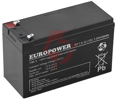 Akumulator agm europower serii ep 12v 7,2ah (żywotność 6-9 lat)