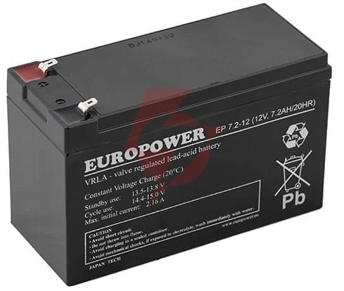 Akumulator agm europower serii ep 12v 7,2ah (żywotność 6-9 lat)