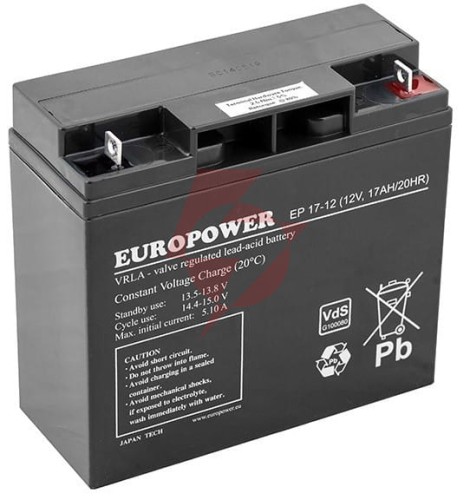 Akumulator agm europower serii ep 12v 17ah (żywotność 6-9 lat)