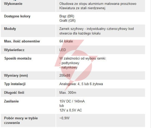 Aco cdna gr centrala domofonowa do instalacji analogowych,