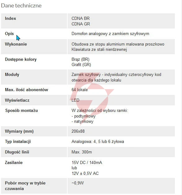 Aco cdna gr centrala domofonowa do instalacji analogowych,