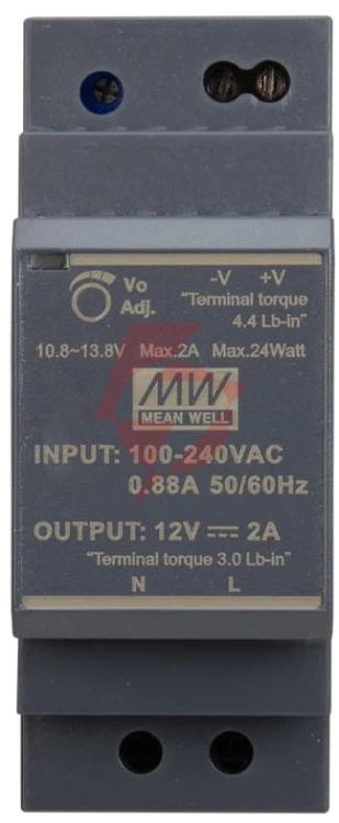 Zasilacz impulsowy na szynę din mean well hdr-30-12 12v/30w/2a