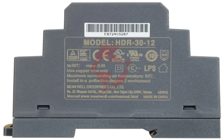 Zasilacz impulsowy na szynę din mean well hdr-30-12 12v/30w/2a