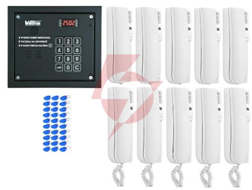 Laskomex system domofonu 10 lokatorów, 1 wejście, czytnik rfid.