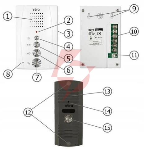 Domofon ''eura'' adp-51a3 ''difesa'' - 1-rodzinny, 2 unifony, interkom, biały