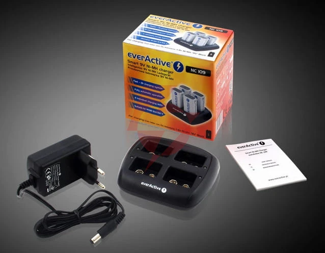 Ładowarka do akumulatorków 6f22 / hr22 / 9v everactive nc-109