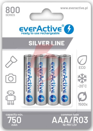 Akumulatorki aaa / r03 ni-mh everactive 800mah silver line (box 4 szt.)