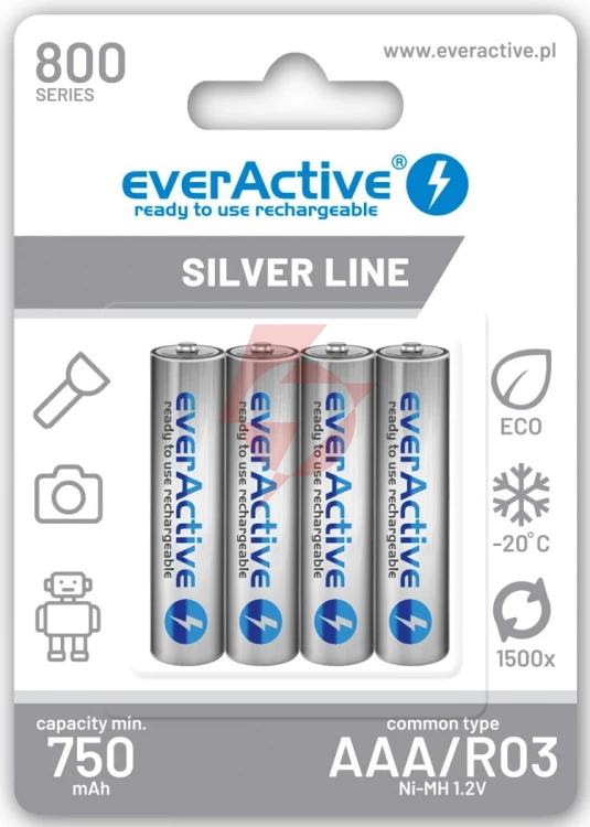 Akumulatorki aaa / r03 ni-mh everactive 800mah silver line (box 4 szt.)
