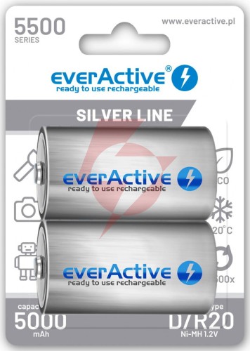 Akumulatorki d / r20 ni-mh everactive 5500mah silver line (box 2 szt.)