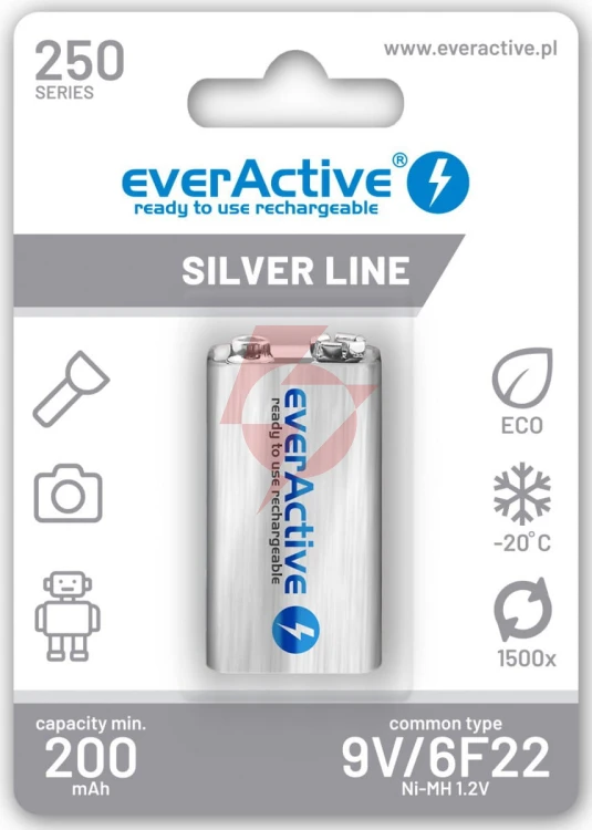 Akumulatorek 6f22 ni-mh everactive 9v 250mah silver line (1 szt.)