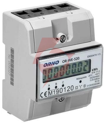 Or-we-520 orno 3-fazowy licznik energii elektrycznej, 80a, mid, 3 moduły, din th-35mm