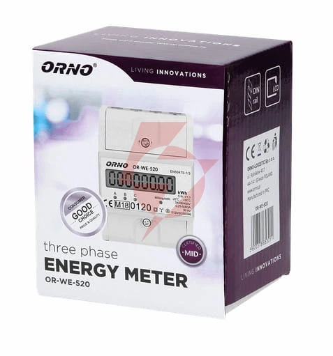 Or-we-520 orno 3-fazowy licznik energii elektrycznej, 80a, mid, 3 moduły, din th-35mm