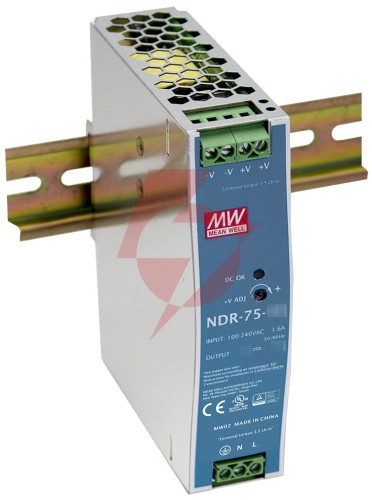 Zasilacz impulsowy na szynę din mean well ndr-75-48 48v/75w/1.6a