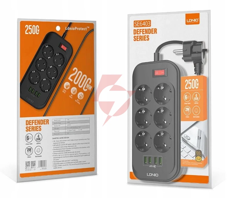 Listwa zasilająca ldnio se6403 6 gniazd + 4x usb przedłużacz
