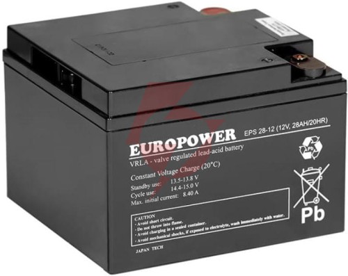 Akumulator agm europower serii eps 12v 28ah (żywotność 8-12 lat)