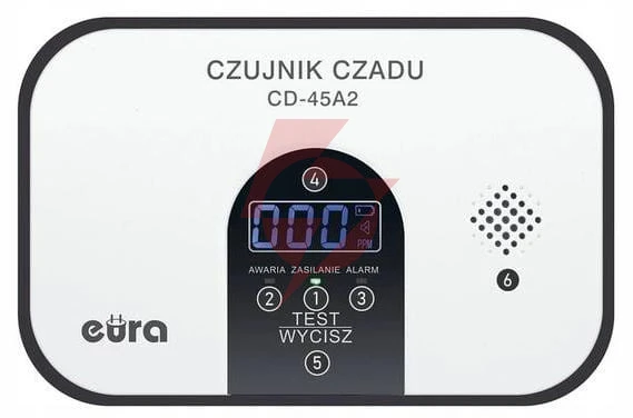 Czujnik czadu eura cd-45a2 wolnostojący, bateryjny, wyswietlacz lcd