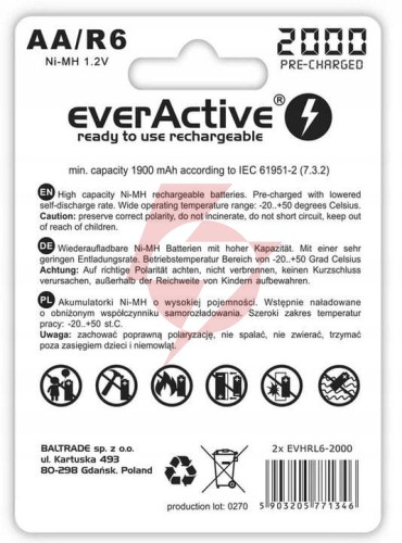 Akumulatorki r6 / aa ni-mh everactive 2000mah (box 2 szt.)