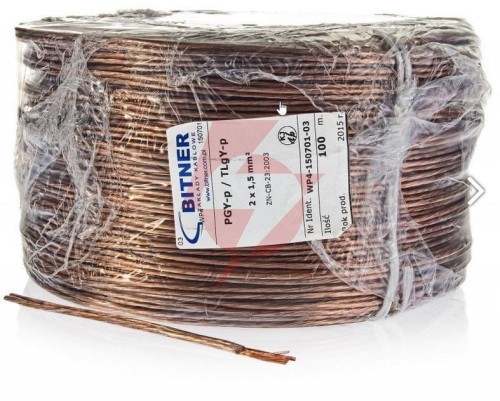Przewód głośnikowy bitner bitsound pgy-p (tlgy) 2x0,75mm2 rolka 100m.