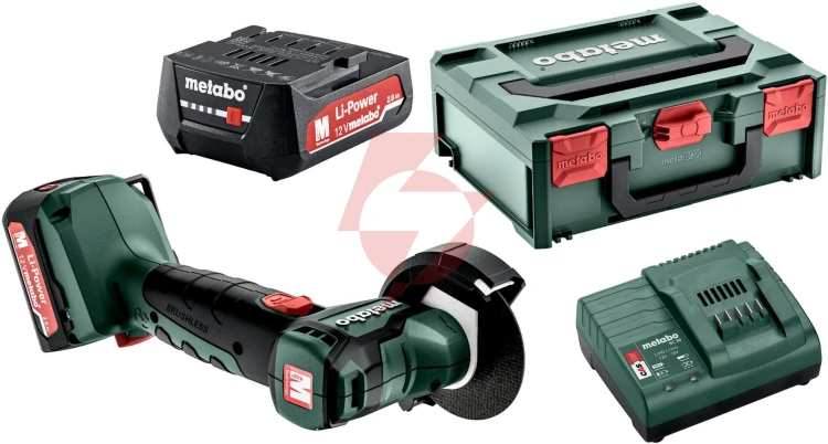 Akumulatorowa szlifierka kątowa metabo powermaxx cc 12 bl 2x2ah walizka ładowarka