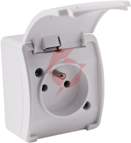 Gniazdo natynkowe pojedyncze z uziemieniem, z klapką viplast koala białe ip44 161-01
