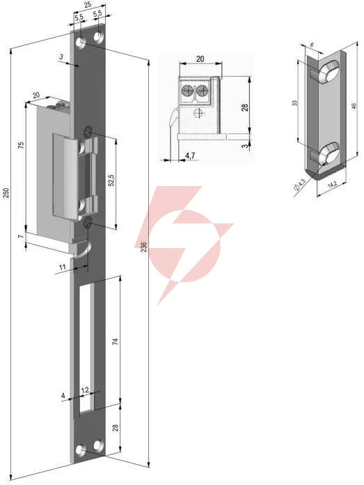 Elektrozaczep symetr.,rewers. z sygnalizacją scot es-s12dc-rs profi