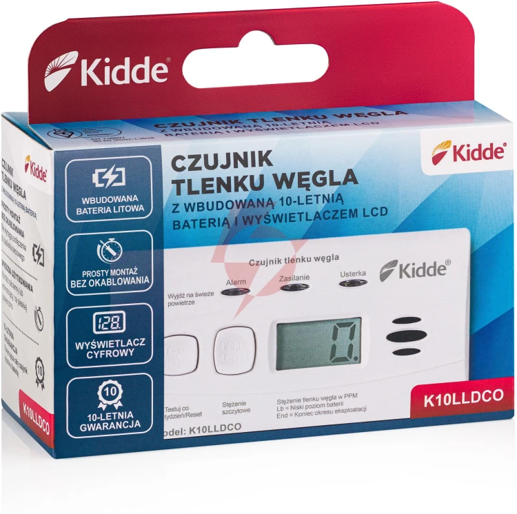 Czujnik czadu z wyświetlaczem kidde k10lldco