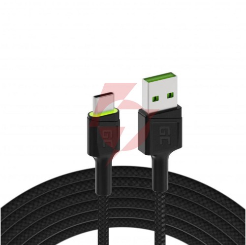 Kabel usb-a / usb-c green cell ray 120cm zielony led quick charge 3.0 kabgc06