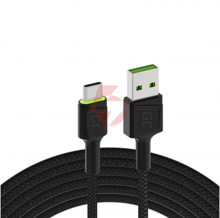 Kabel usb-a / usb-c green cell ray 120cm zielony led quick charge 3.0 kabgc06