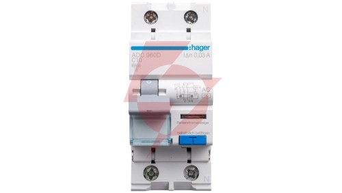 Wyłącznik różnicowo-nadprądowy RCBO 2P C10A 0,03A Typ AC ADC960D