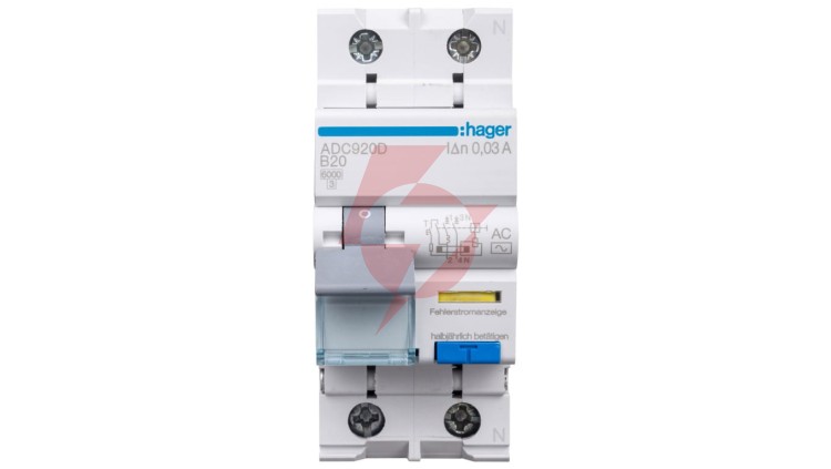 Wyłącznik różnicowo-nadprądowy RCBO 2P B20A 0,03A Typ AC ADC920D