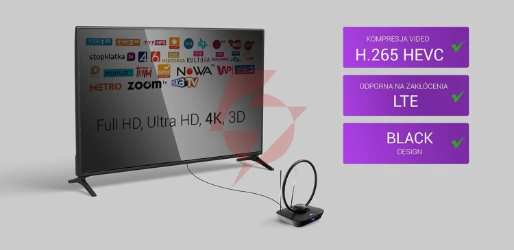 Antena pokojowa dvb-t2 spacetronik locus tv zasilacz 45db