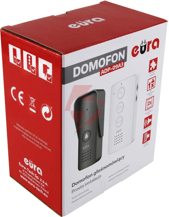 Domofon eura adp-09a3 czarny, głośnomówiący 