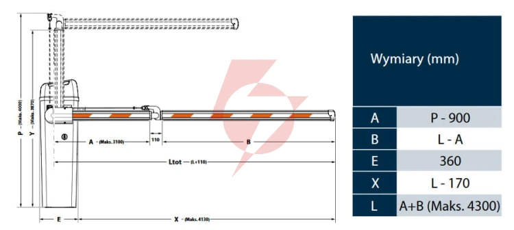 Szlaban faac b614 - zestaw z ramieniem "s" 3300mm