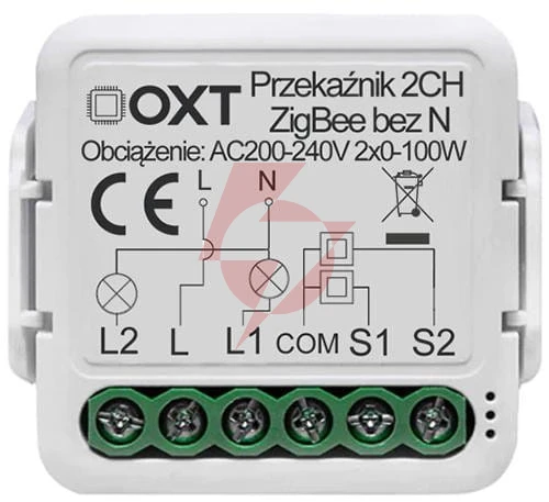Moduł oxt mini przekaźnik 2 obw. bez n zigbee tuya t272