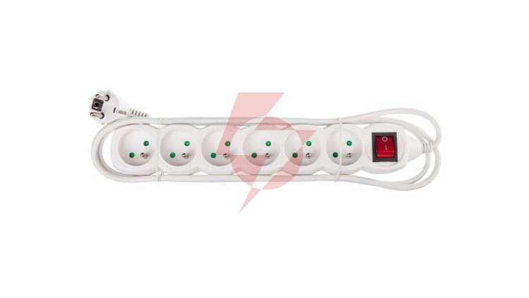 Przedłużacz z wyłącznikiem 6-gniazd z/u 2m /H05VV-F 3G1/ biały P1612